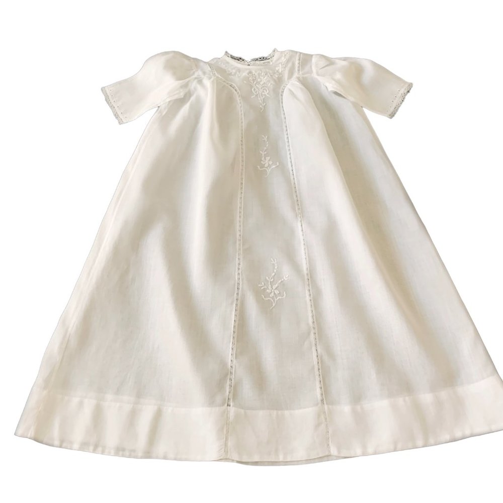 Size 9 Months Hand Made Embroidered White Cotton Baby Christening Gown